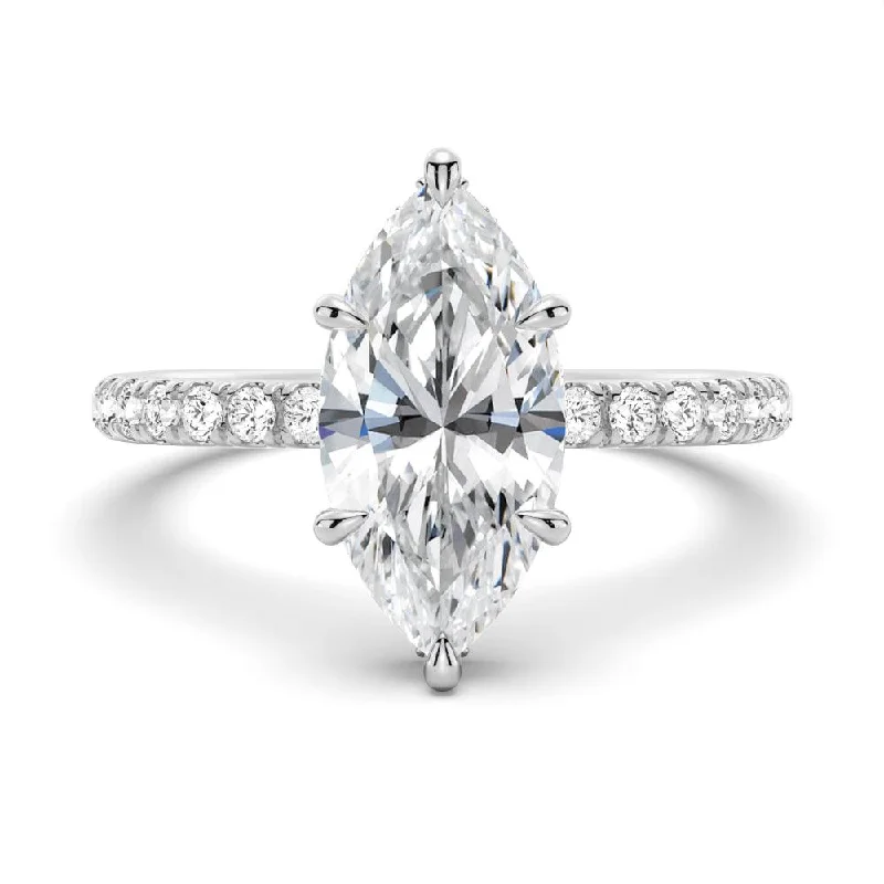 Women’s engagement rings with halo setting-French Pavé Marquise Moissanite Engagement Ring With Hidden Halo