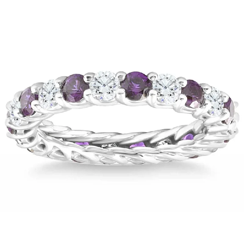 2 1/2Ct Amethyst & Diamond Eternity Ring White Gold