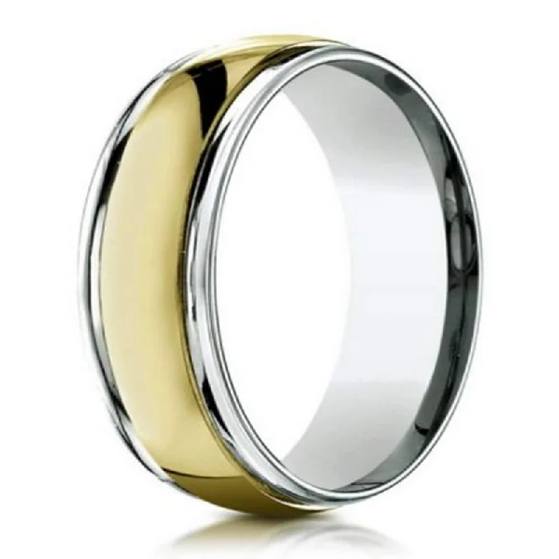 Women’s engagement rings with matching bands-Two Tone 18K Yellow Gold Platinum Men's Wedding Ring-6mm