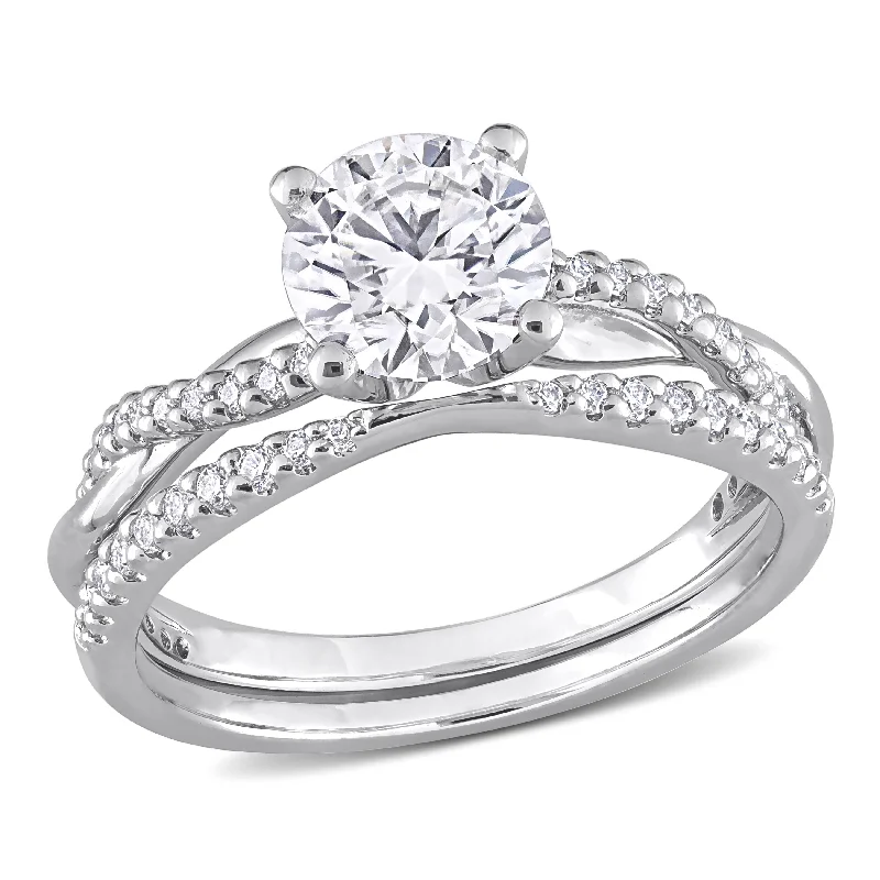 Women’s antique-style rings-Miadora 1 1/2ct DEW Moissanite Crossover Bridal Ring Set in Sterling Silver