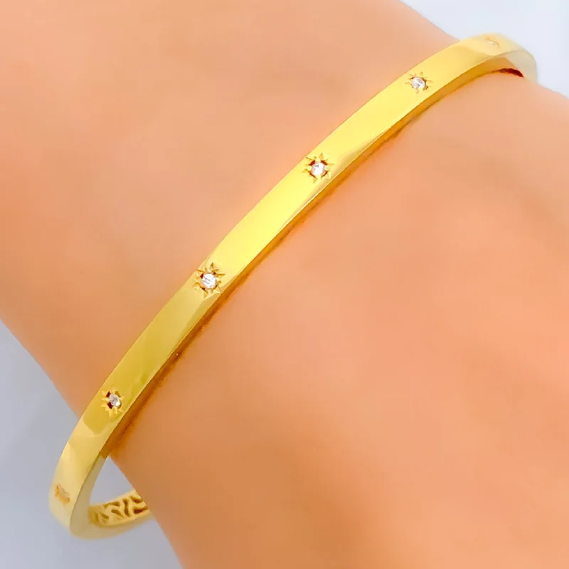 Women’s rose gold bracelets-Smooth Finish Sleek 22k Gold CZ Bangle Bracelet