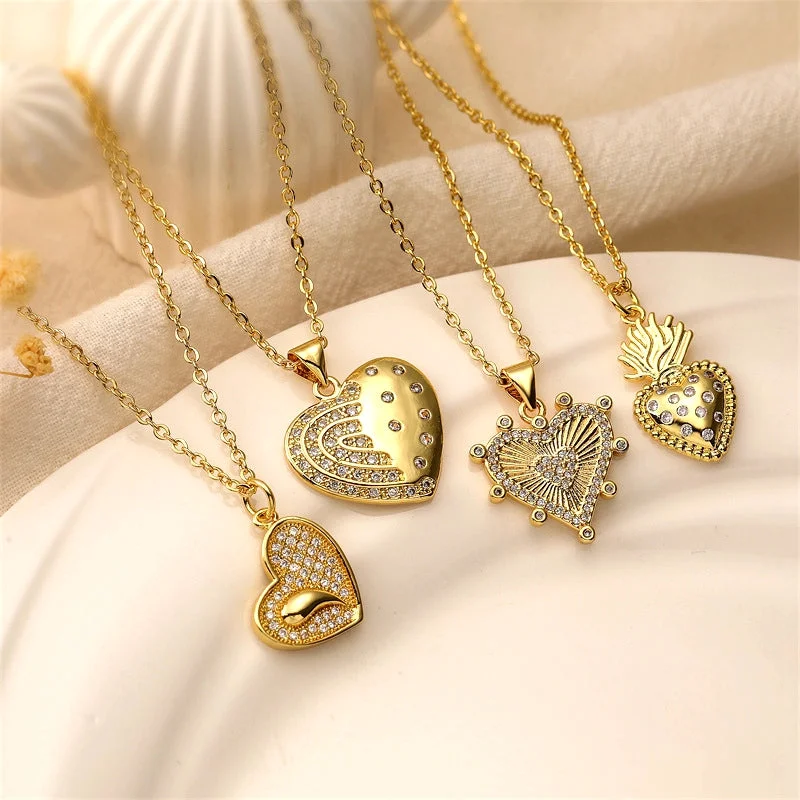 Women’s pendant chain necklaces-Ig Style Simple Style Heart Shape Copper Plating Inlay Zircon Gold Plated Pendant Necklace