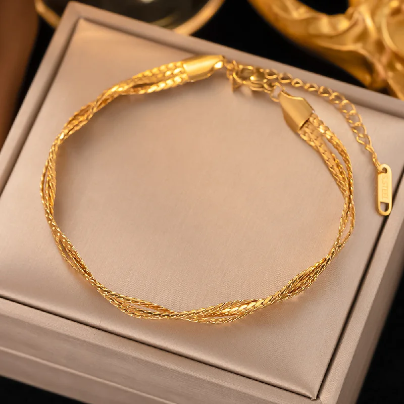 Jye2121 Bracelet Gold Three-Strand Curb Chain