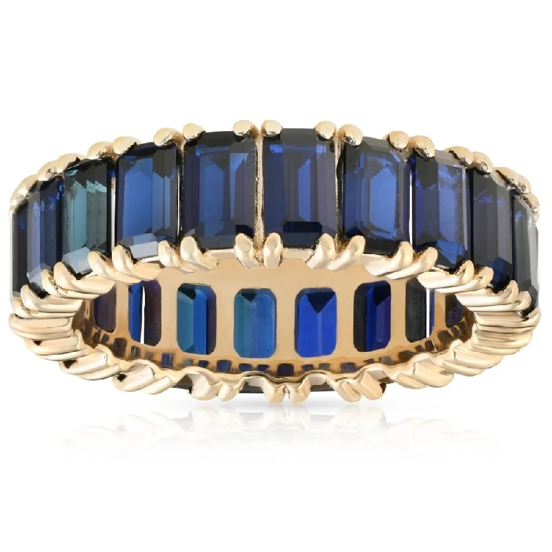 5X3mm Imitation Blue Sapphire Emerald Cut Eternity Ring 10k Yellow Gold