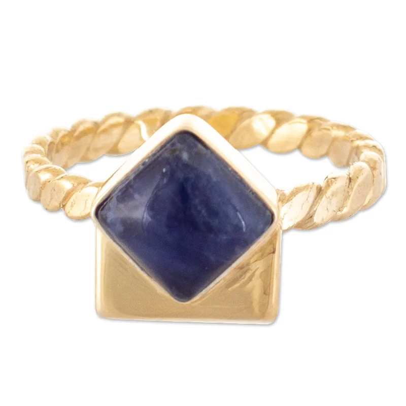 Women’s boho rings-Novica Handmade Universe Awakening Gold-Plated Lapis Lazuli Cocktail Ring