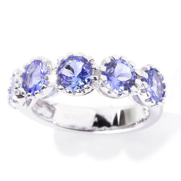 Women’s princess-cut rings-Sterling Silver Round Tanzanite 5-stone High Polish Ring