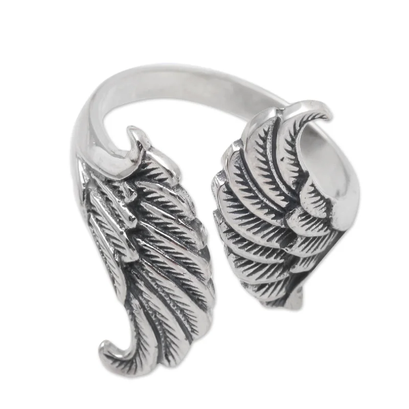 Women’s luxury rings-Novica Handmade Reversed Wings Sterling Silver Wrap Ring