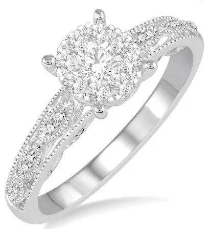 Women’s vintage engagement rings-ASHI - DIAMOND CLUSTER ENGAGEMENT RING - 0.35 TCW