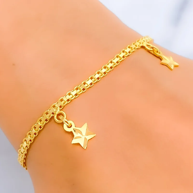 Women’s diamond cuff bracelets-Dazzling Star Charm 22k Gold Bracelet