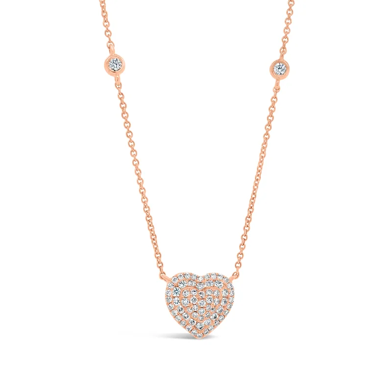 Women’s sapphire necklaces-Pave Diamond Heart Necklace with Bezel-Set Diamond Stations