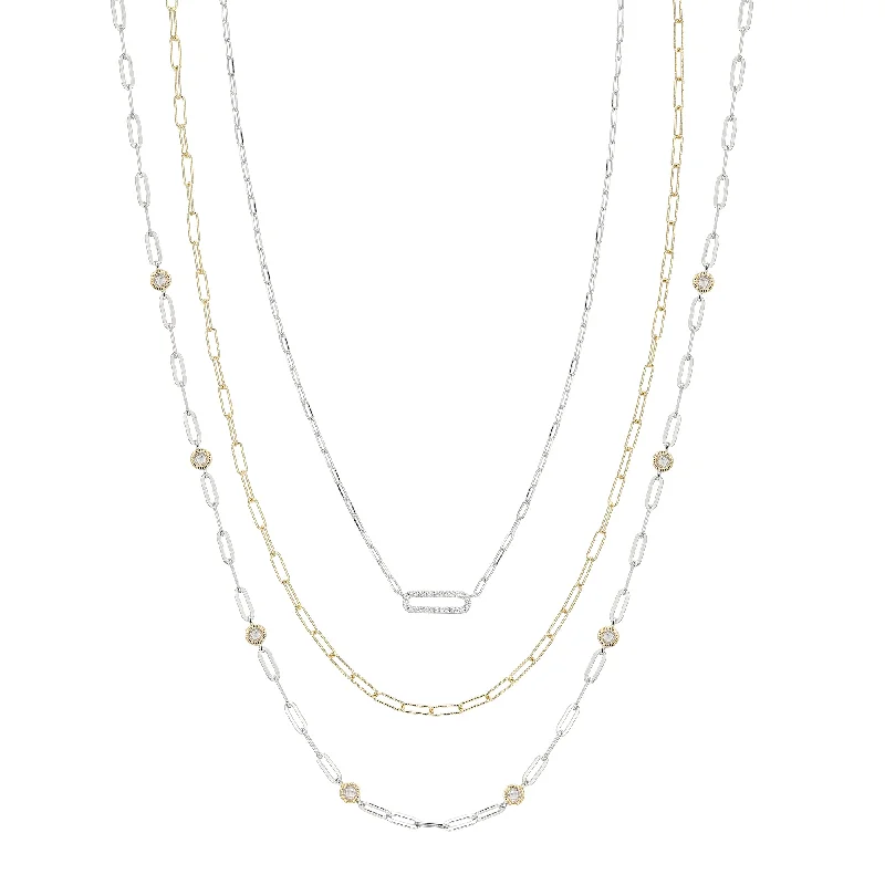 Women’s birthstone necklaces for mom-3-Strand Necklace with Crystal Stations & Open Bar Pendant