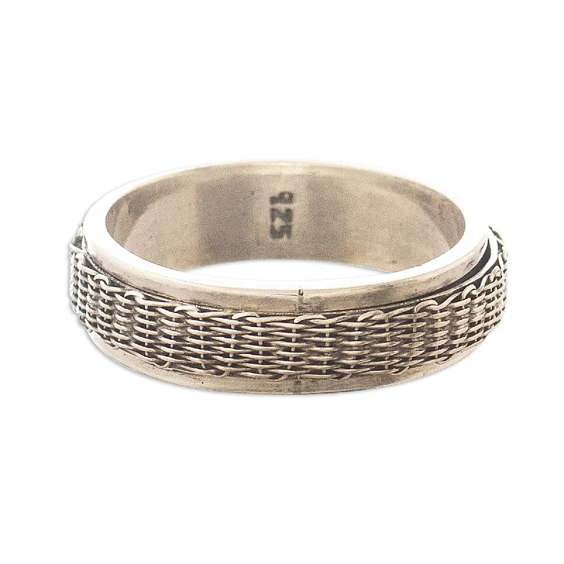 Women’s bridal rings-Novica Handmade Wicker Basket Sterling Silver Meditation Spinner Ring