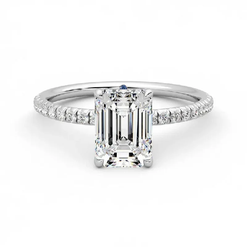 Women’s bold engagement rings-Four-Prong Emerald Cut Moissanite Engagement Ring with Hidden Anniversary Stone Accent