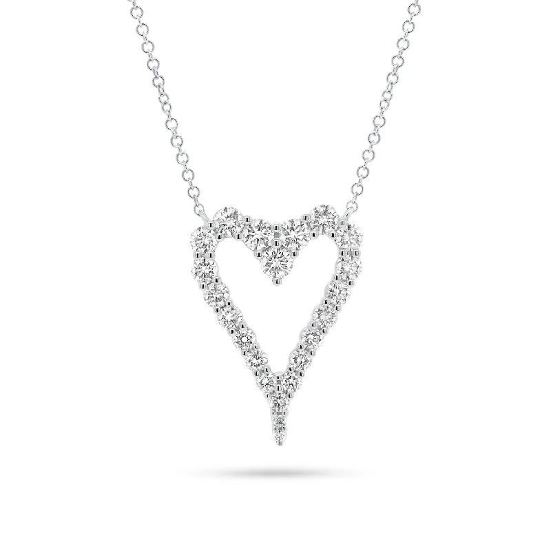 Women’s gold chain necklaces-Diamond Open Elongate Heart Necklace