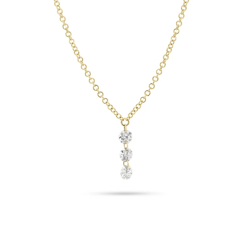 Women’s sterling silver necklaces-Floating Diamond Trio Pendant