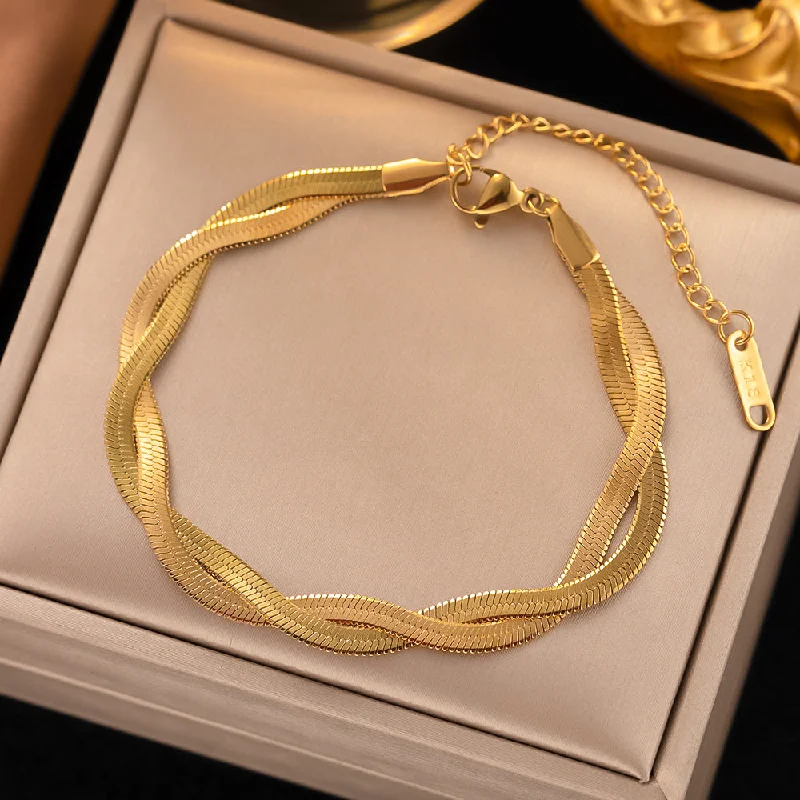 Jye35 Bracelet Gold Two Strand Blade Chain