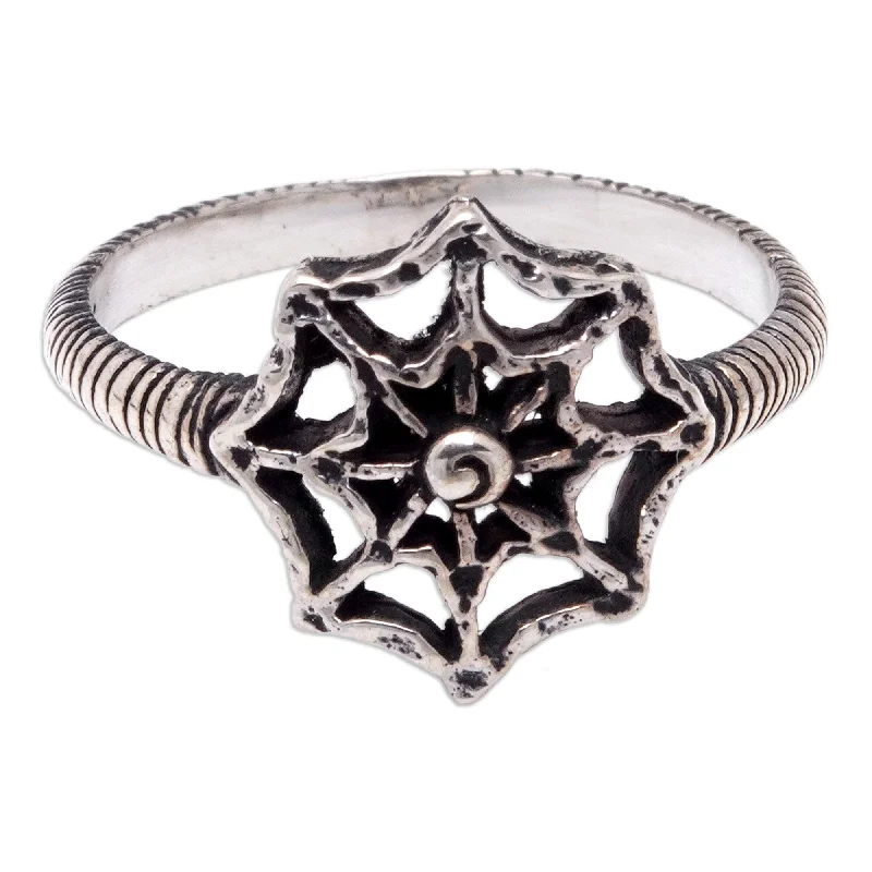 Women’s matching wedding rings-Novica Handmade Spider'S Nest Sterling Silver Band Ring