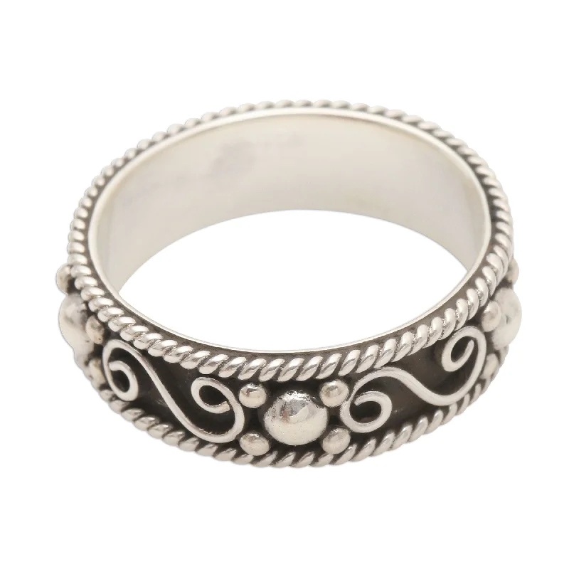 Women’s diamond cluster rings-Novica Handmade Bali Charming Sterling Silver Band Ring