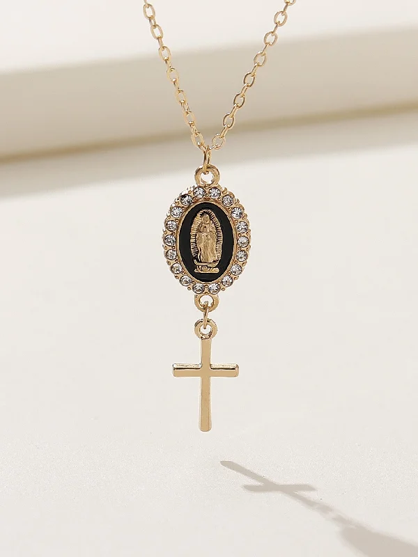 Women’s layered necklaces-Classical Retro Virgin Mary Oval Artificial Rhinestones Alloy Wholesale Pendant Necklace