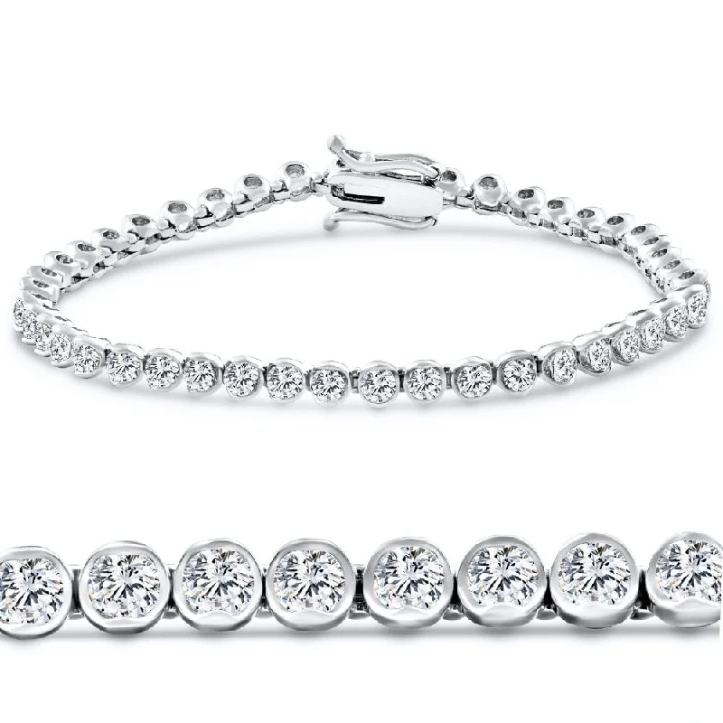 Women’s sparkling bracelets-5Ct Diamond Half Bezel Tennis Bracelet White or Yellow Gold 7" Lab Grown