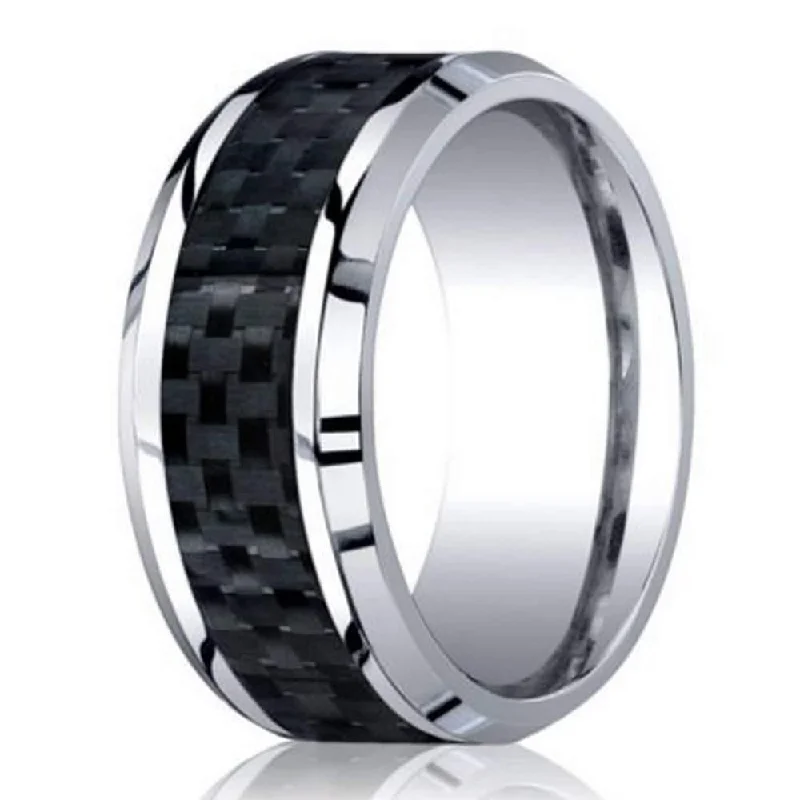 Women’s engagement rings with large diamonds-8mm Men's Designer Cobalt Chrome Wedding Ring - Carbon Fiber Inlay