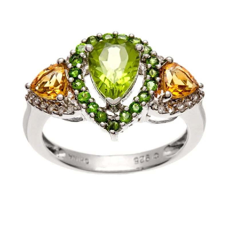 Women’s round-cut engagement rings-Sterling Silver Peridot, Chrome Diopside, Zircon Ring