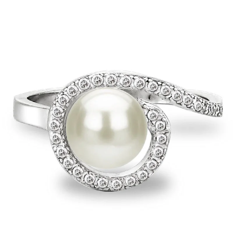 Women’s art deco rings-DaVonna Sterling Silver 7-8 mm White Freshwater Pearl and White Topaz Spiral Ring