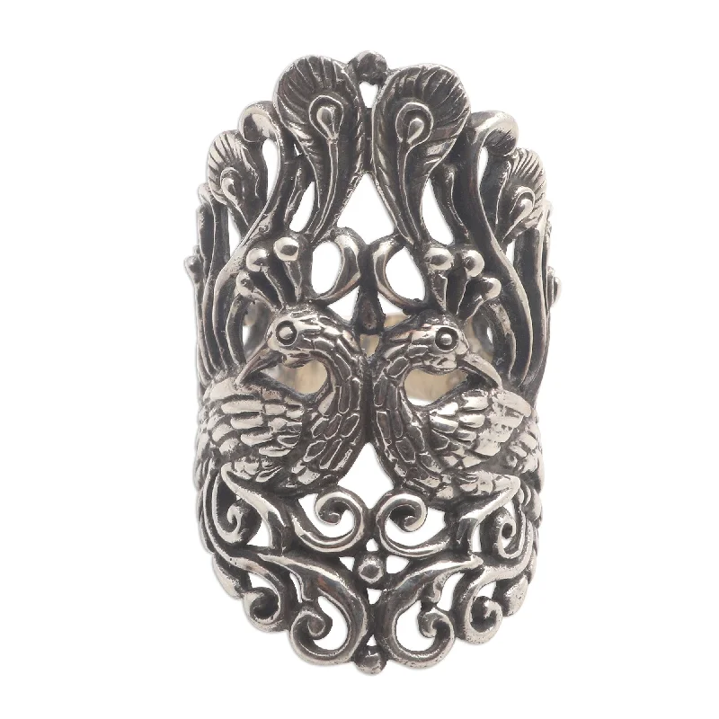 Women’s statement rings-Novica Handmade Peacock Romance Sterling Silver Cocktail Ring