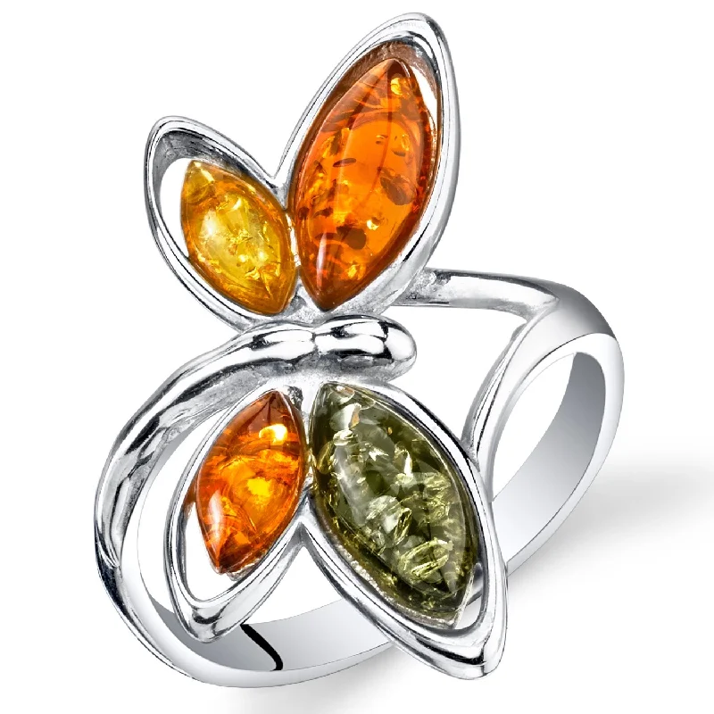 Women’s rose gold wedding bands-Amber Butterfly Ring in Sterling Silver