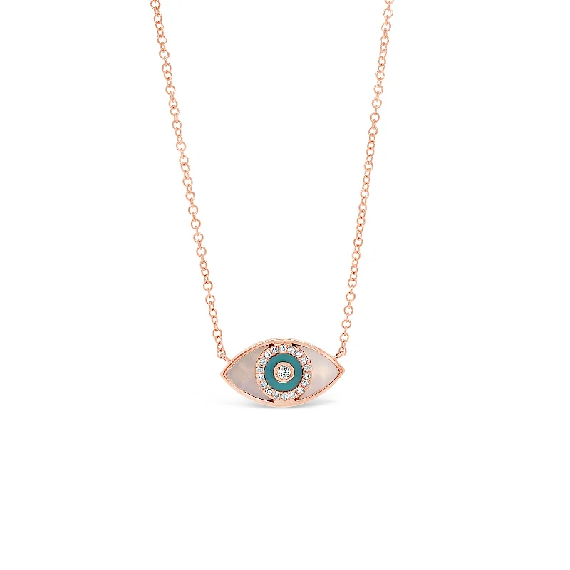 Women’s long chain necklaces-Mother of Pearl & Diamond Evil Eye Pendant