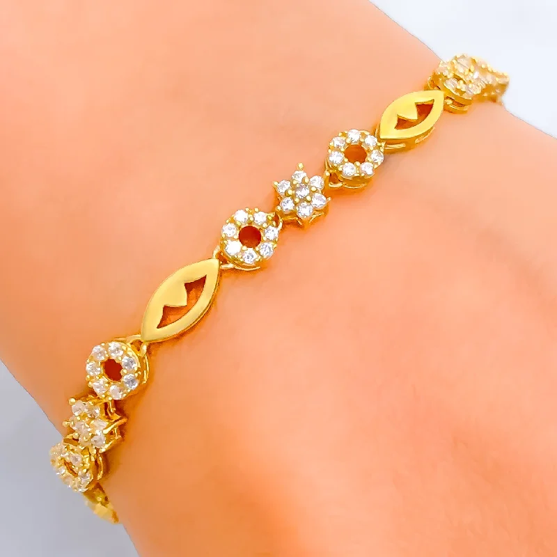 Women’s layered bangle bracelets-Majestic Marquise Flower 22k Gold CZ Bracelet