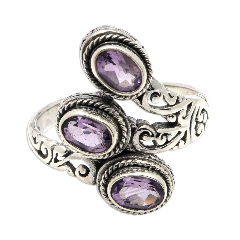 Women’s engagement ring with band-Novica Handmade Wise Roots Amethyst Cocktail Ring