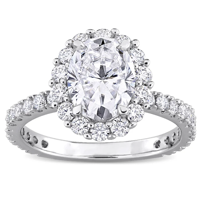 Women’s princess-cut rings-Miadora 2 7/8ct DEW Oval-cut Created Moissanite Halo Ring in Sterling Silver