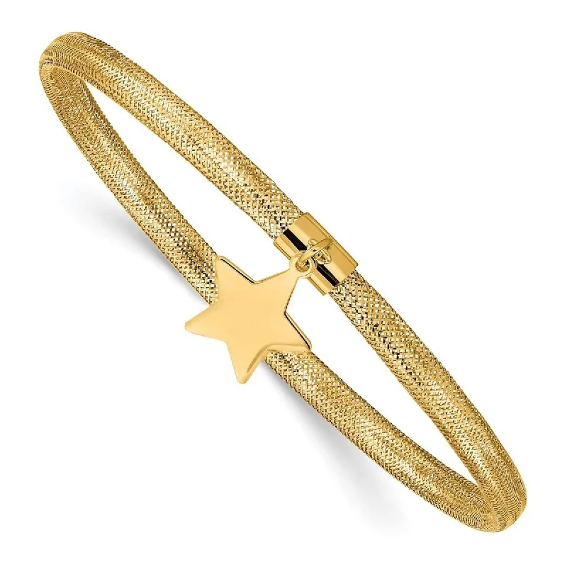 Women’s crystal bangle bracelets-Curata 14k Yellow Gold Mesh Star Dangle Stretch Bracelet