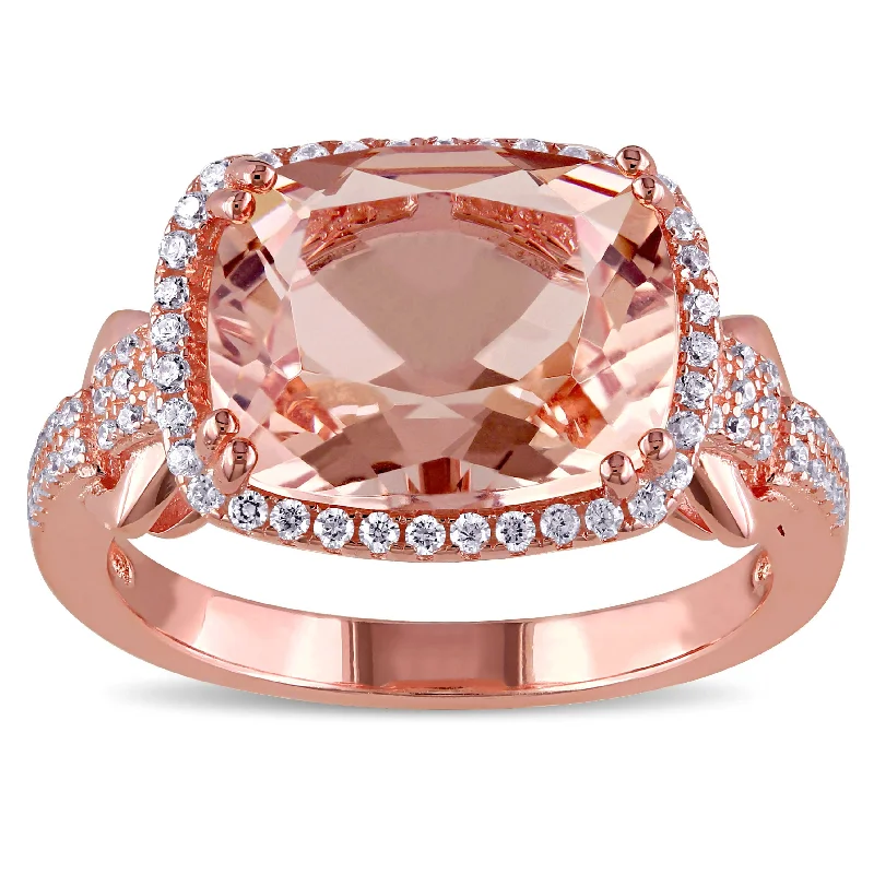 Women’s fashion rings-Miadora Rose Plated Silver Imitation Morganite and Cubic Zirconia Cocktail Ring - Pink