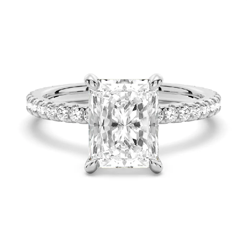 Women’s classic engagement rings-Radiant Cut Moissanite Engagement Ring With Eternity Pave Shank