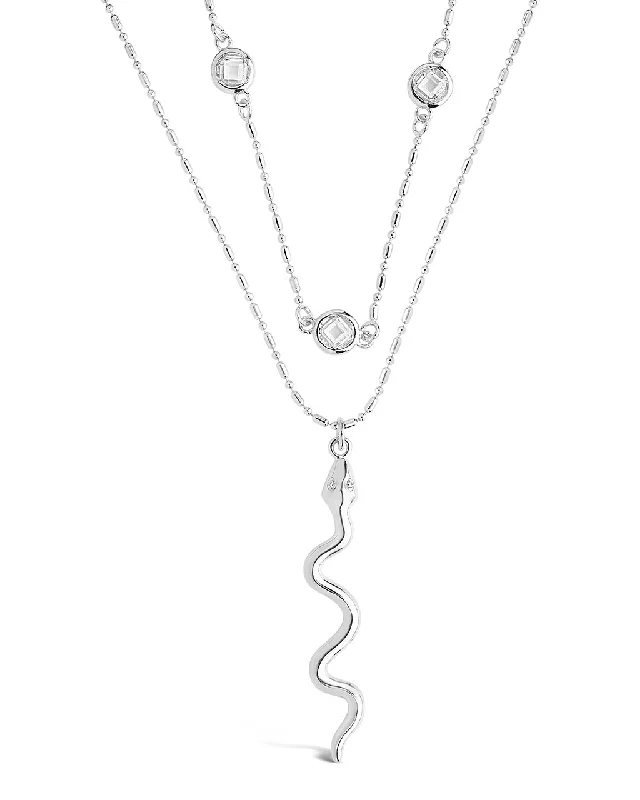 Women’s vintage-style pendant necklaces-Layered Chain with Snake Pendant Necklace