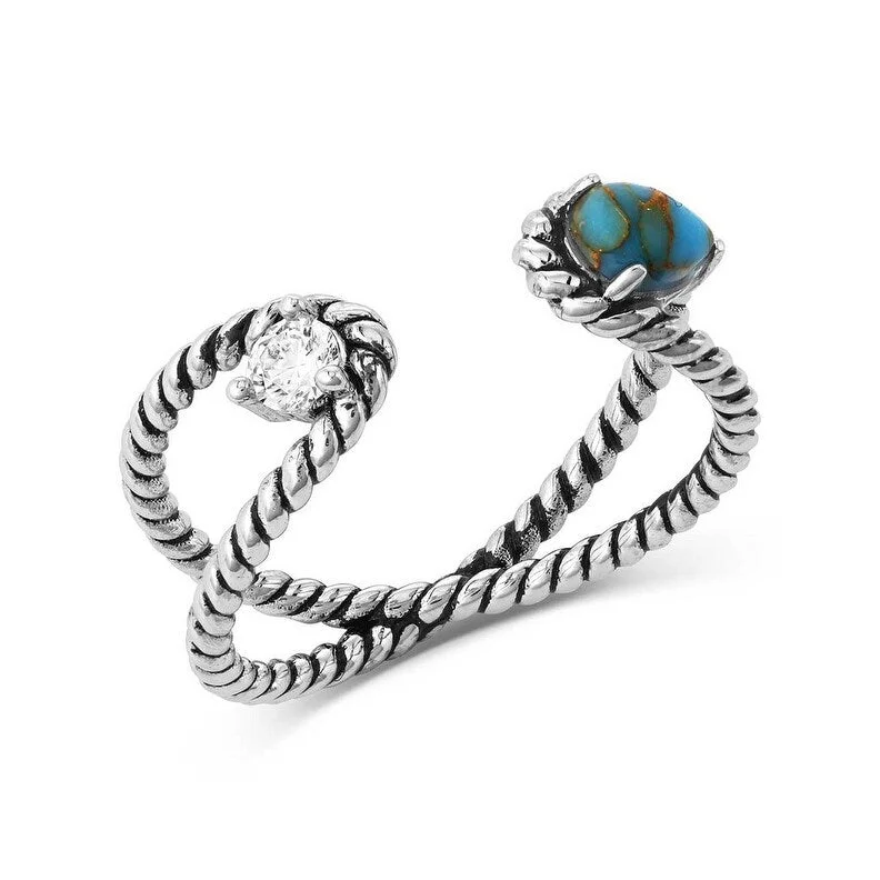 Women’s sapphire rings-Montana Silversmiths Ring Women Stars And Sky Crystal Turquoise RG5622 - Silver