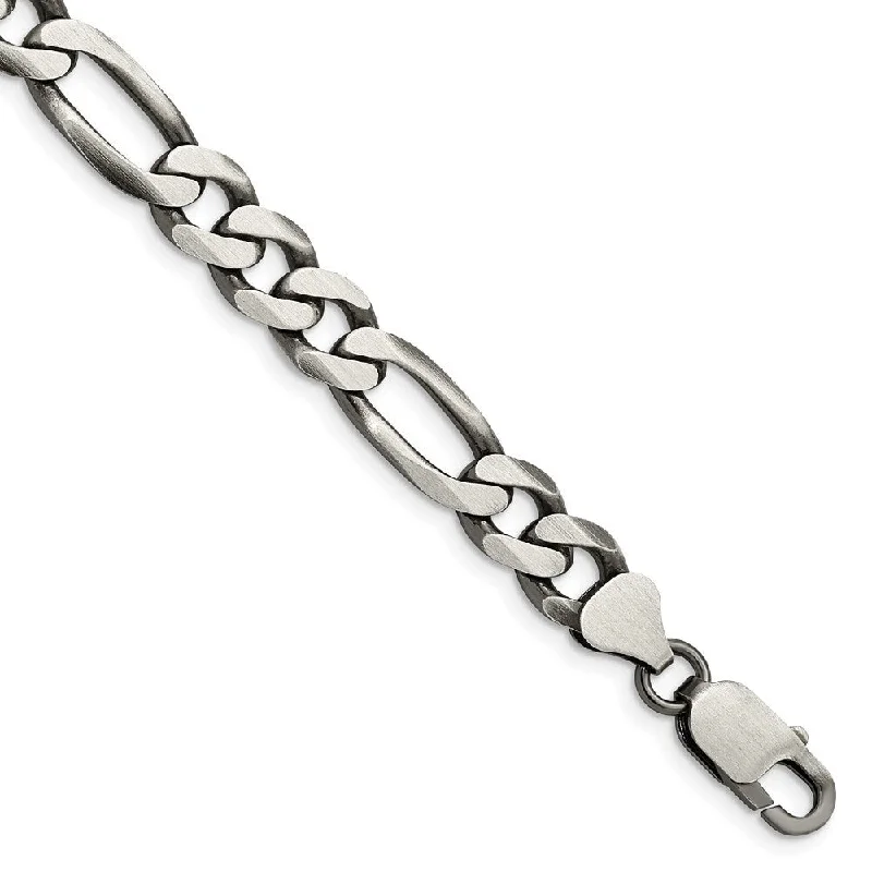 Women’s layered bangle bracelets-925 Sterling Silver Antiqued 7.75mm Figaro Chain Bracelet, 8"