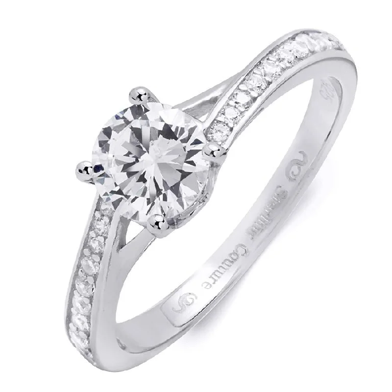 Women’s band rings-1.00 Carat Round Cut Cubic Zirconia Ring Sterling Silver Petite Design