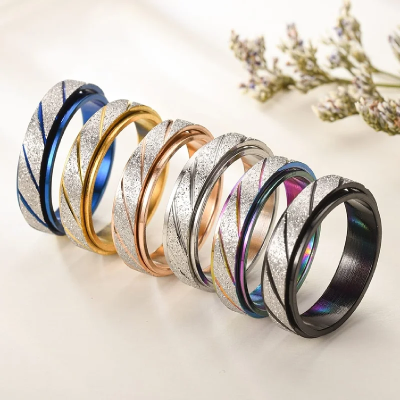 Women’s gold wedding bands-Finger Ring Frosted Slash Line Color Block Men Women Striped Turnable Ring Fashion Jewelry