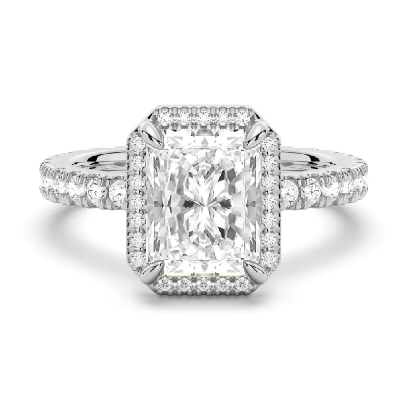 Women’s engagement rings with accent diamonds-Half Eternity Radiant Cut Moissanite Halo Engagement Ring