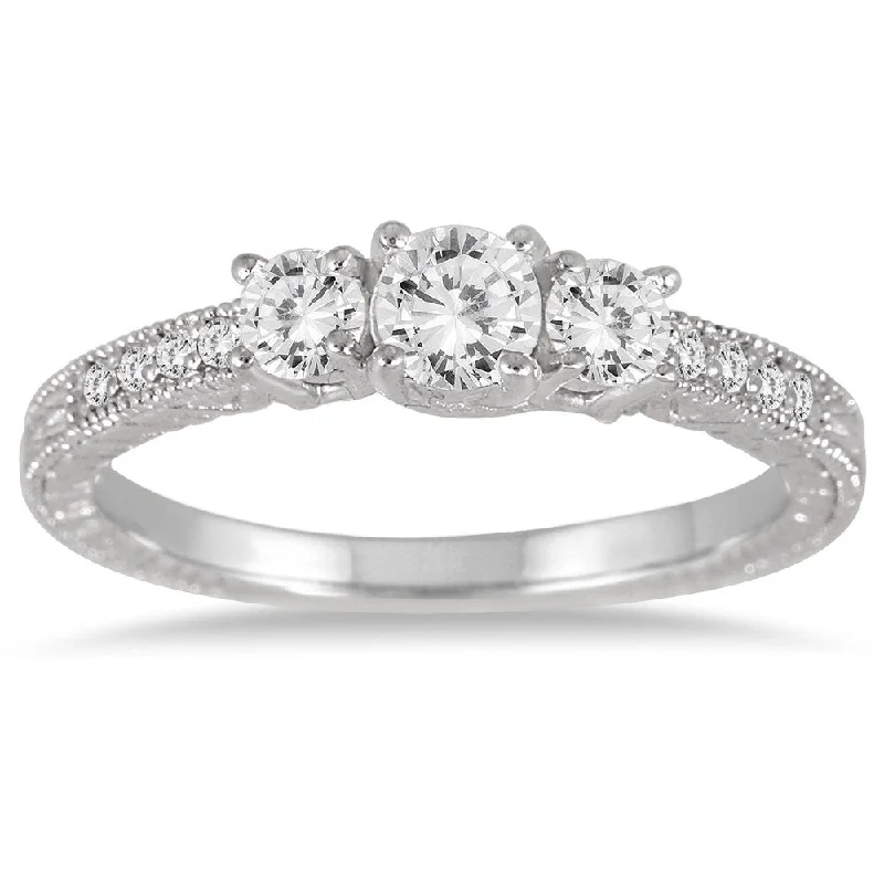 1/2 Carat TW Diamond Three Stone Ring in 10K White Gold