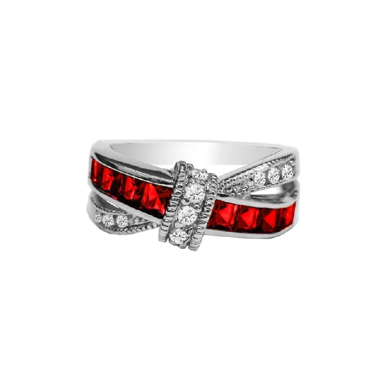 Women’s contemporary rings-Ruby Princess Cut Crossover Love Knot Ring