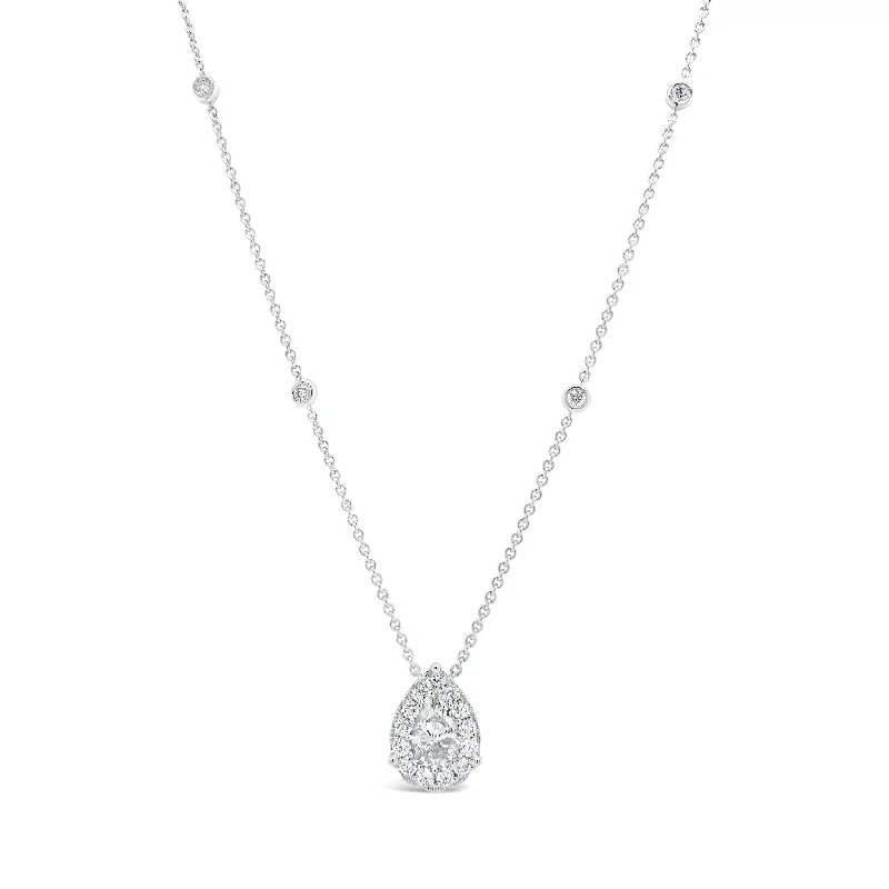 Women’s birthstone necklaces for mom-Diamond Pear Shape Necklace with Halo