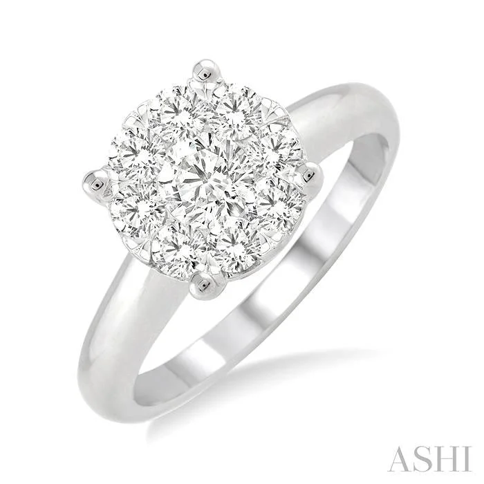 Women’s diamond engagement rings-ASHI - DIAMOND CLUSTER ENGAGEMENT RING - 0.75 TCW