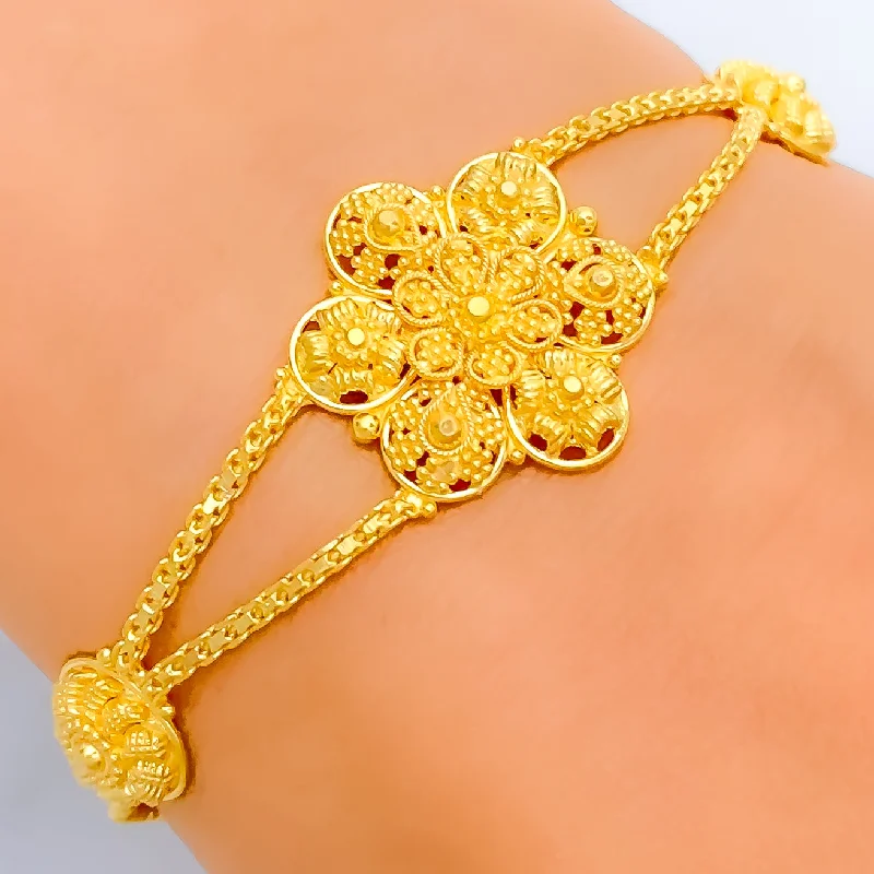 Women’s charm bangle bracelets-Stunning Beaded Flower 22k Gold Bracelet