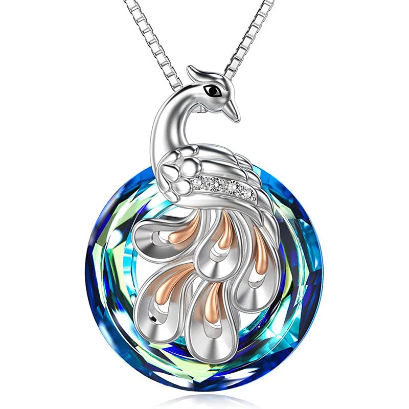 Blue Crystal-Two-Color Water Drop Firebird Phoenix-Necklace