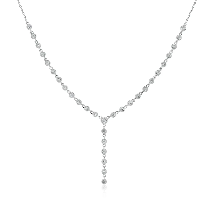 Women’s boho necklaces-18K WG Diamond "Y" Necklace