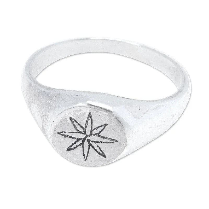 Women’s platinum wedding bands-Novica Handmade Icon Of Stars Sterling Silver Signet Ring